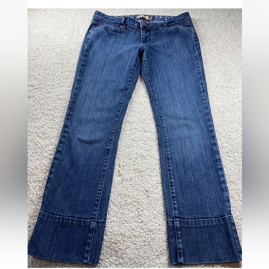 Womens Paige Page Low Rise Straight Capris Jeans Stretch Medium Blue Cuff Sz 8